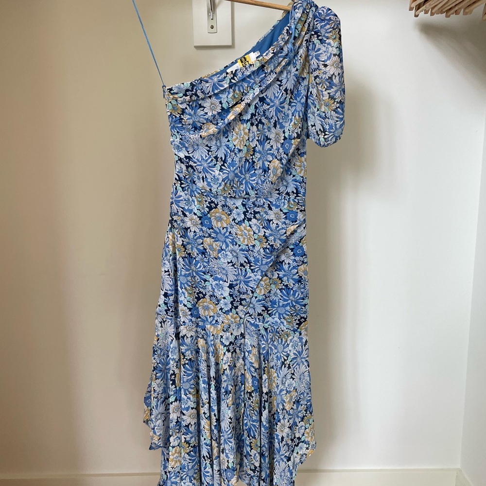 Astr Blue Floral One-Shoulder Dress